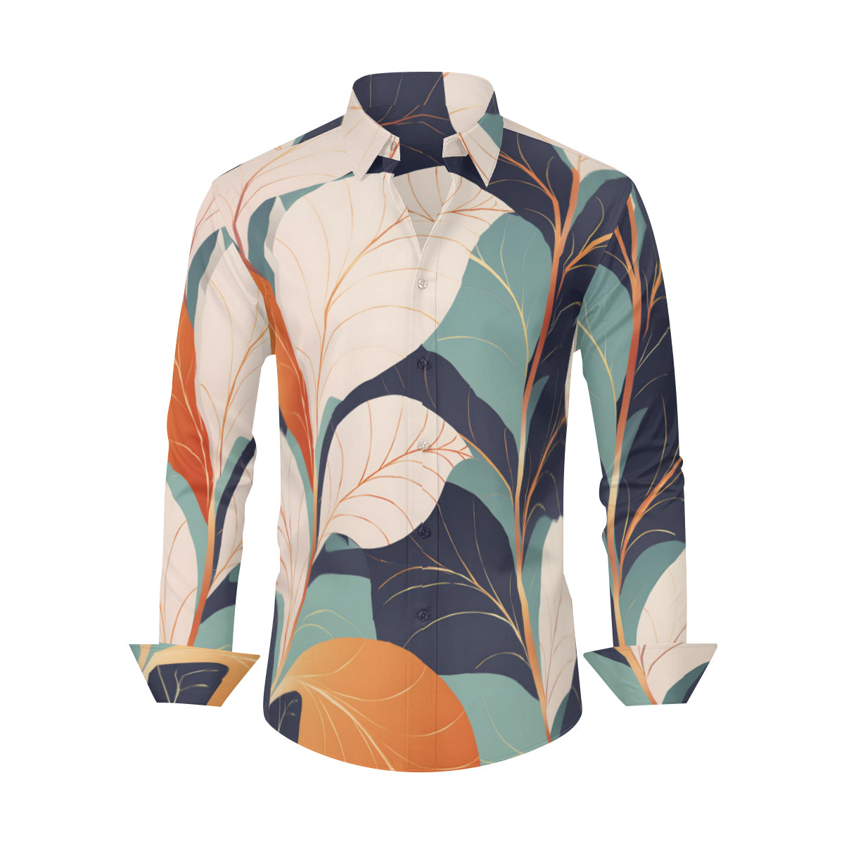 Elegant Floral Men's Classic Long-Sleeves Shirt | Polyester