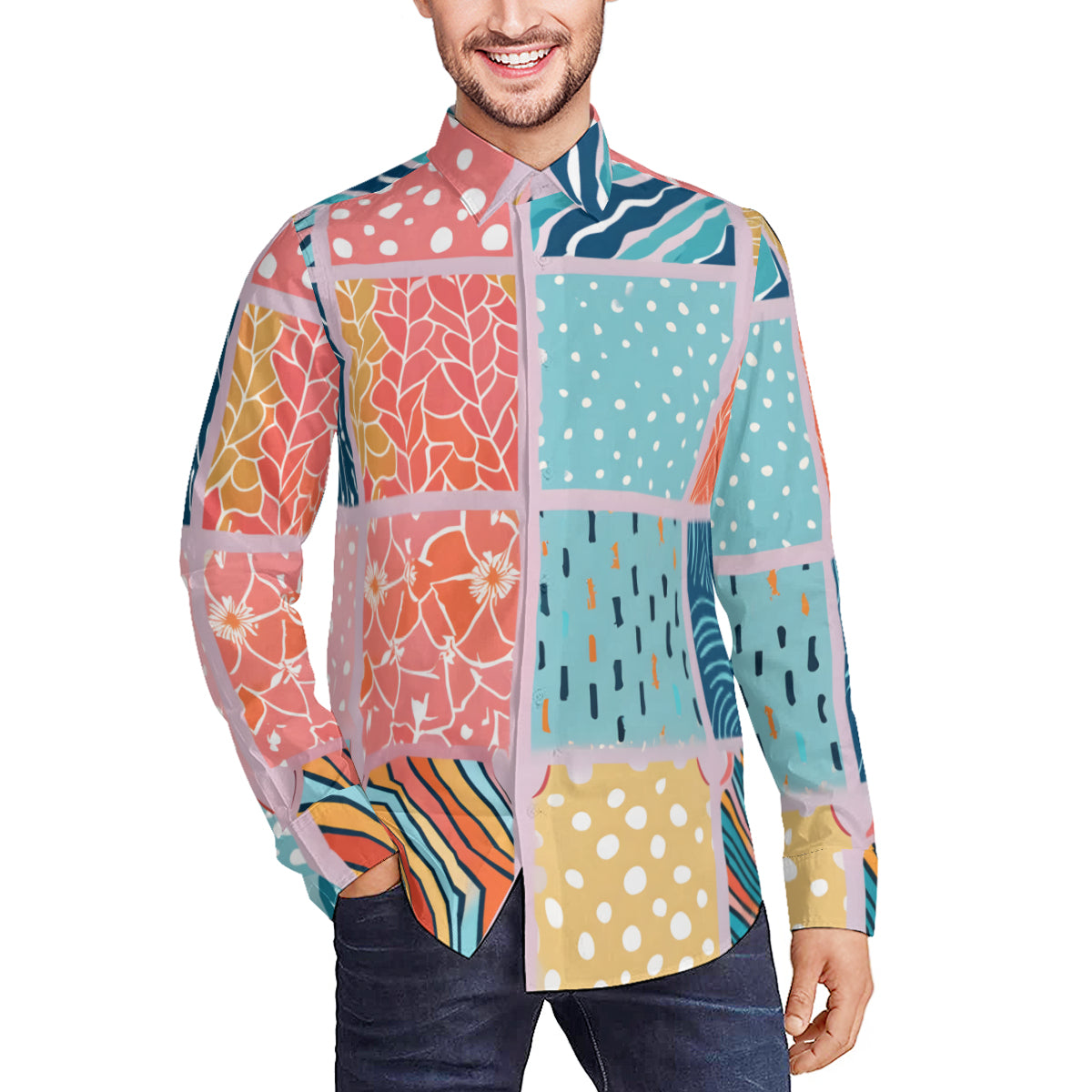 Abstract Check Classic Men's Long Sleeves Shirt