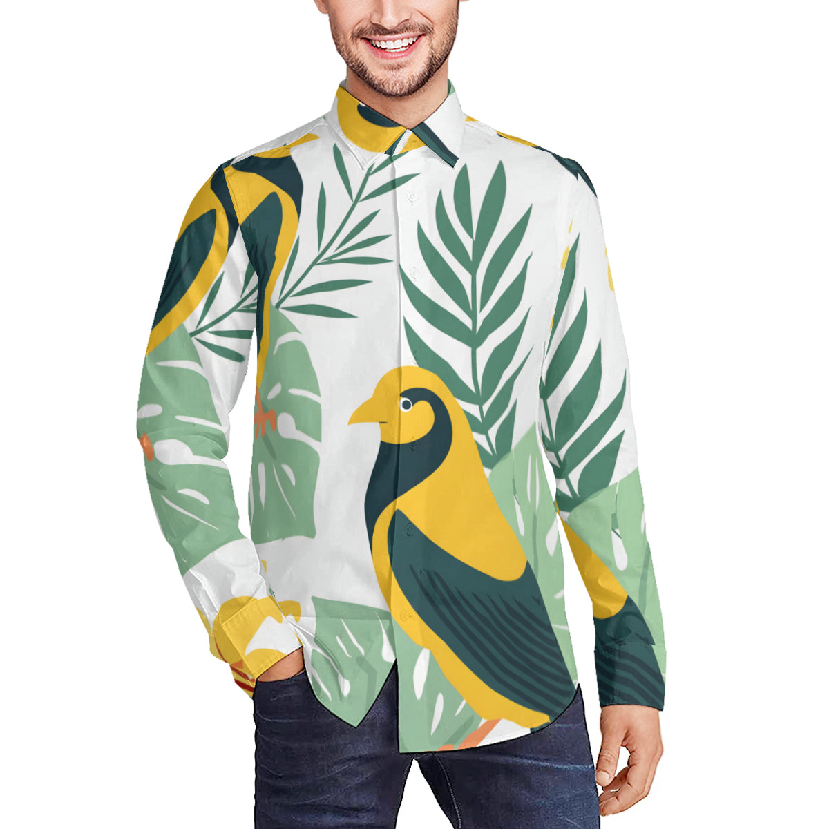 Tropical Parrots Men's Classic Long-Sleeved Shirt | Polyester