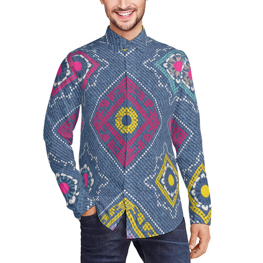 Abstract Pattern Men's Classic Long-Sleeves Shirt | Polyester