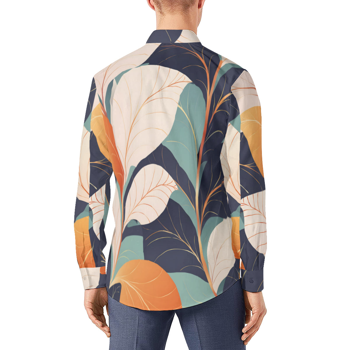 Elegant Floral Men's Classic Long-Sleeves Shirt | Polyester